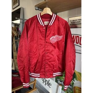 Vintage 80s Chalk Line Detroit Red Wings NHL Red Satin Jacket Size Large